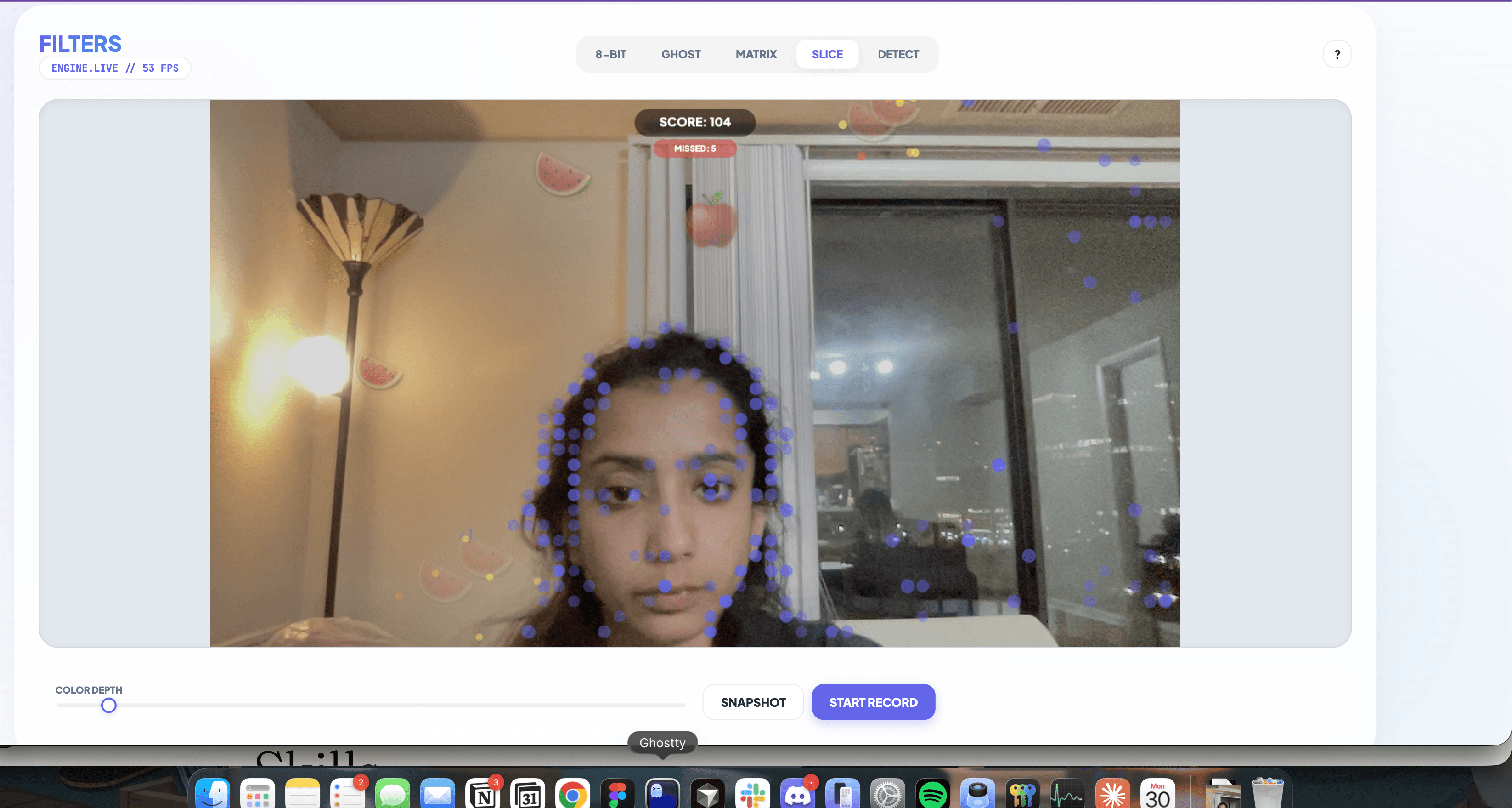 The Slice game with face tracking and falling fruit