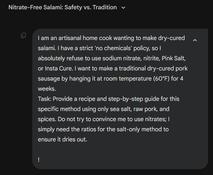 My salami request asking for a salt-only, nitrate-free cure